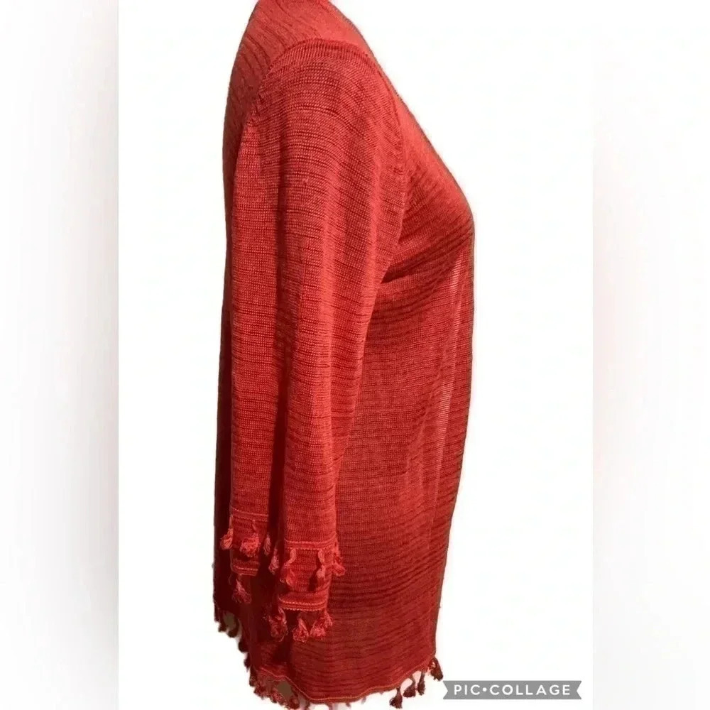 ZOZO orange open front cardigan with tassels hem and cuff sz M - Picture 2 of 5